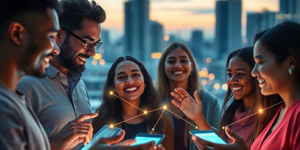 Smart technology connecting diverse individuals globally.