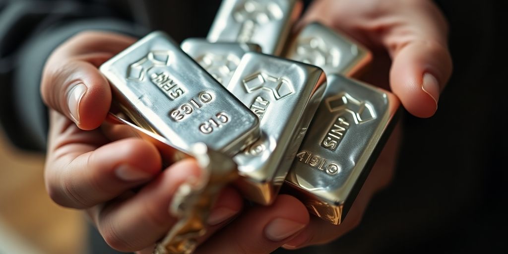 Collectionneurs examinant des lingots d'argent brillants.