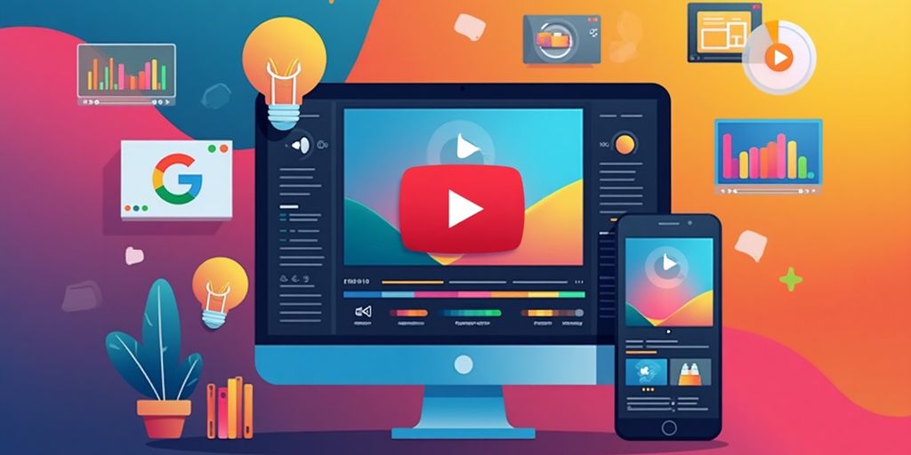 Colorful YouTube video editor interface with creative icons.