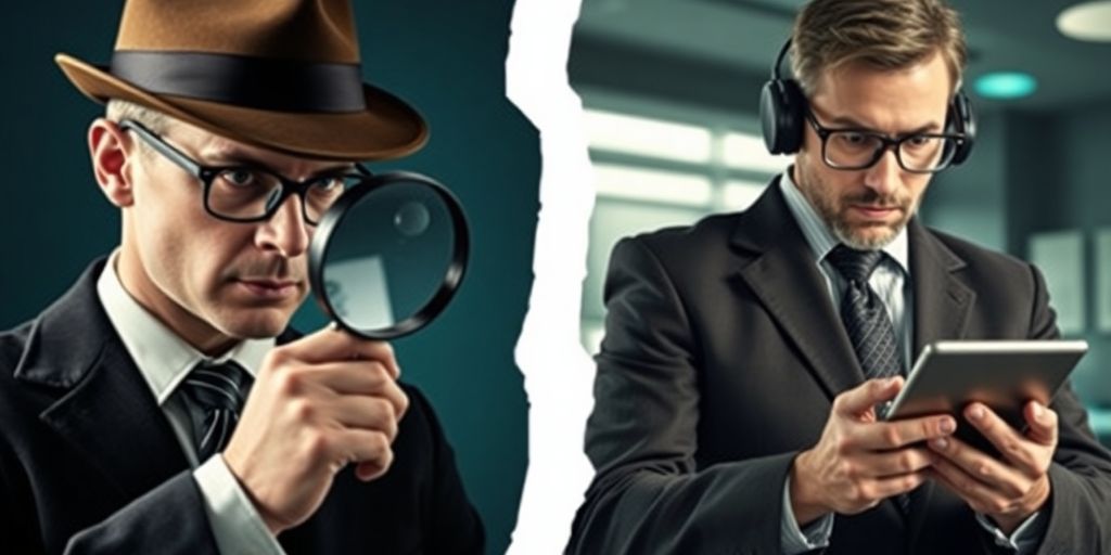 Vintage and modern private investigators in one image.