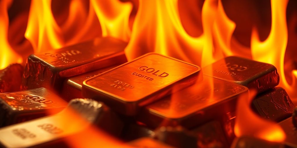 Lingots d'or dans des flammes intenses