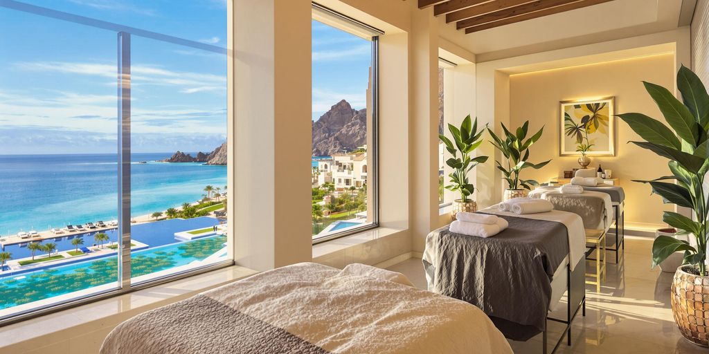 Luxurious spa with calming ocean views in Cabo San Lucas.