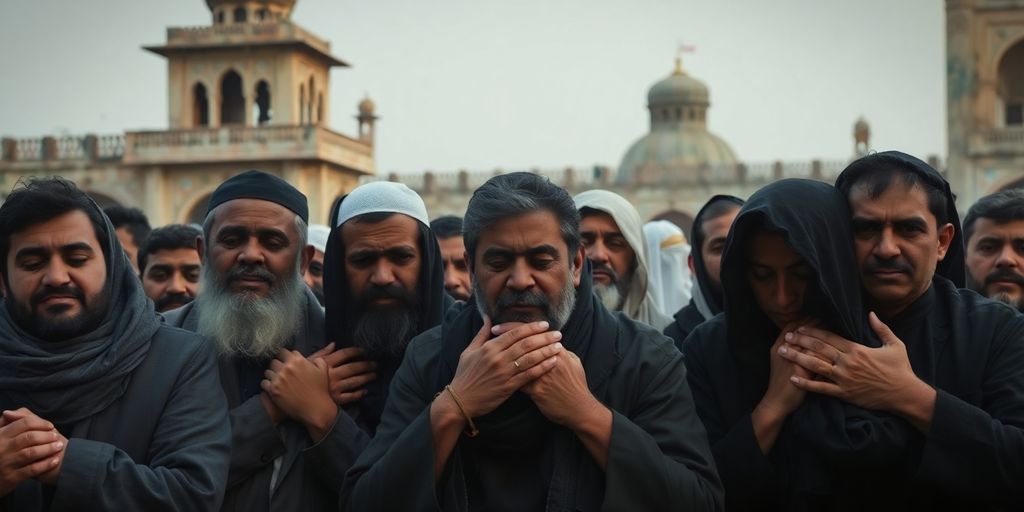Group of Shia Muslims in mourning in Peshawar.