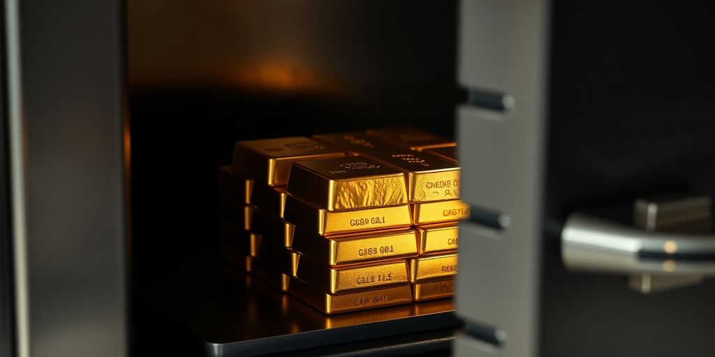 Lingots d'or empilés dans un coffre-fort ouvert