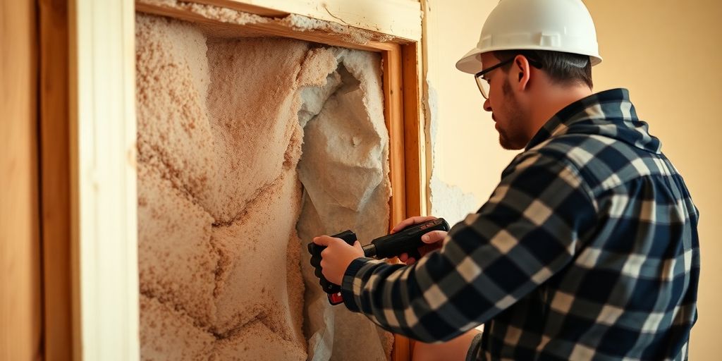 Worker installing cavity wall insulation in a home.