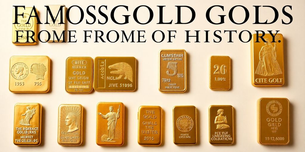 Collection de lingots d'or célèbres dans l'histoire.