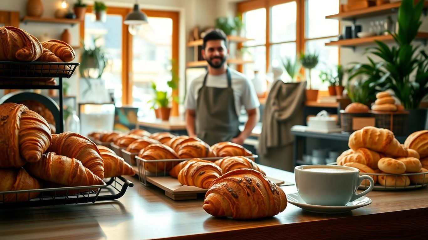 Fresh pastries and coffee at a cosy Totnes bakery