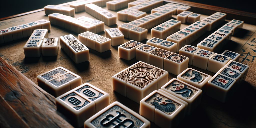 mahjong wind tiles on a traditional game table