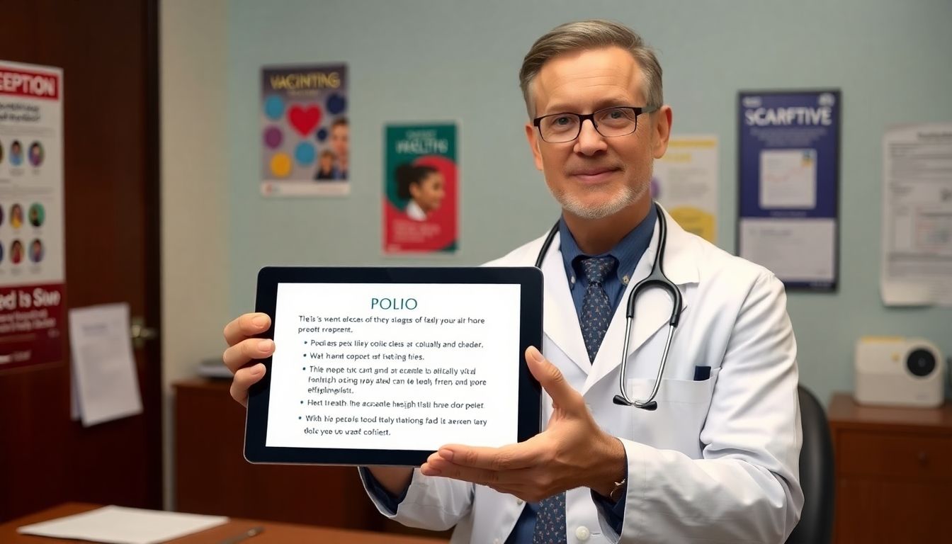 Diagnose bei Verdacht auf Polio: Arzt mit Tablet