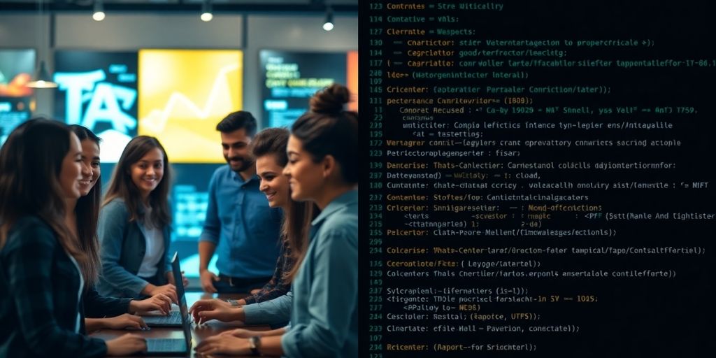 Digital interfaces and code structure split image.