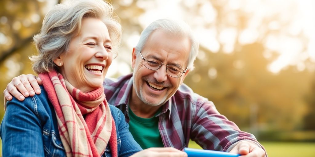 Older woman and younger man enjoying quality time together.