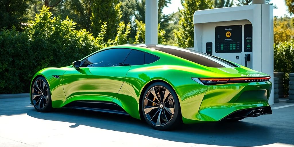 Voiture à hydrogène verte roulant.