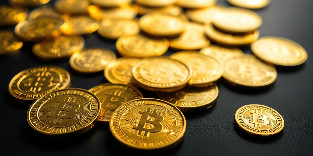 Des pièces d'or brillantes sur une surface sombre.