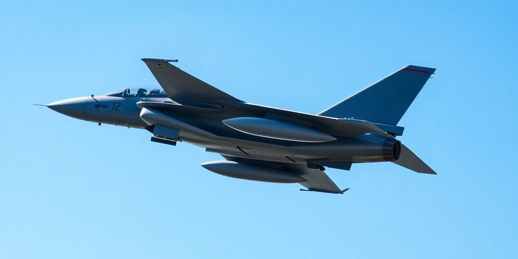 Mirage 2000 français en vol, ciel bleu clair, vue latérale.