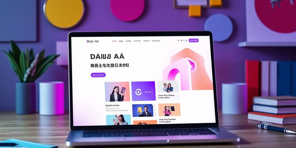 Laptop displaying Divi AI Website Builder interface creatively.