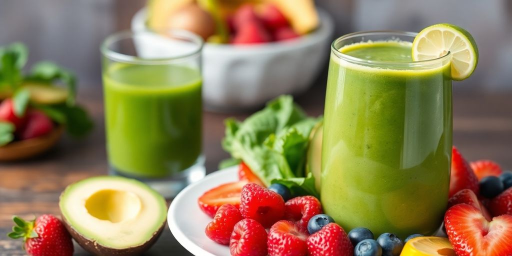 Vibrant anti-inflammatory smoothie ingredients with fresh fruits and greens.