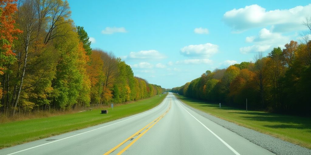 Scenic US Route 441 with trees and clear skies.