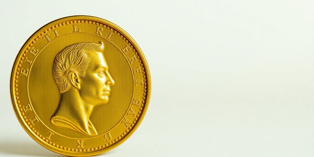 Pièce de Napoléon en or sur fond neutre.