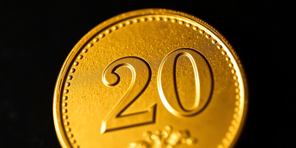 Un Napoléon en or de 20 francs posé sur une surface.