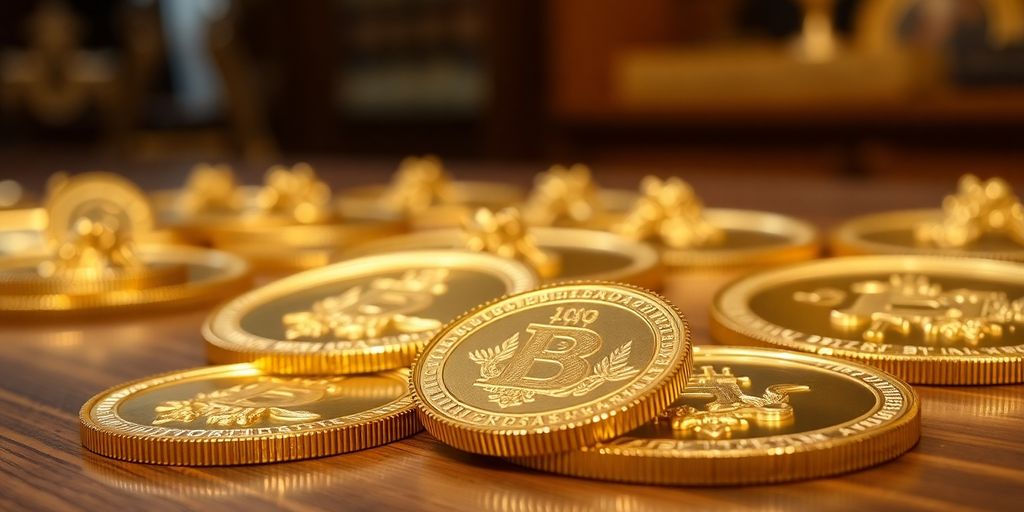Monnaie en or Napoléon sur une table en bois.