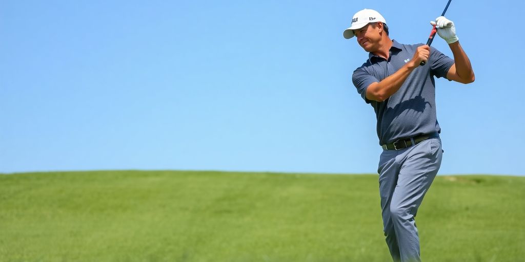 PGA professional golfer swinging on the golf course.