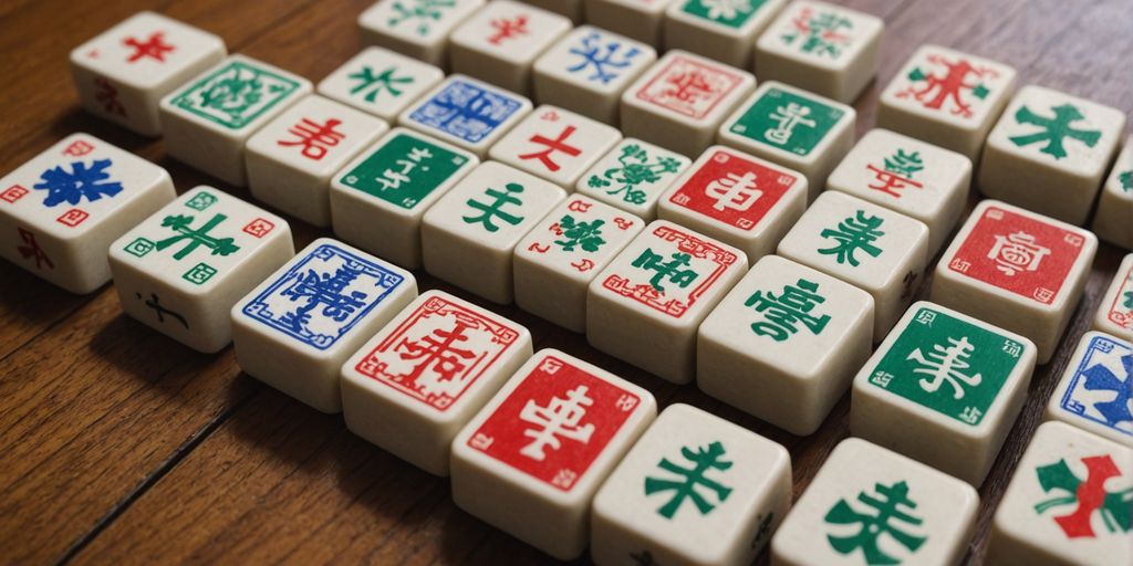 Colorful Mahjong tiles with intricate symbols