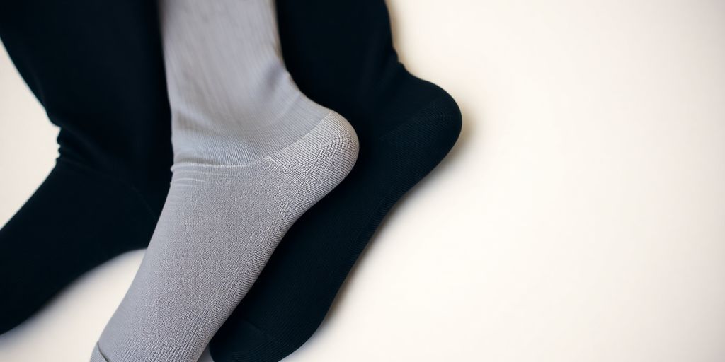Meias de compressão em destaque sobre fundo neutro.