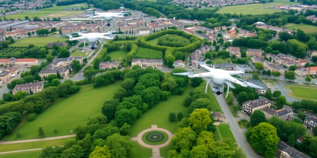 Vue aérienne de Valenciennes et Maubeuge en 2024.