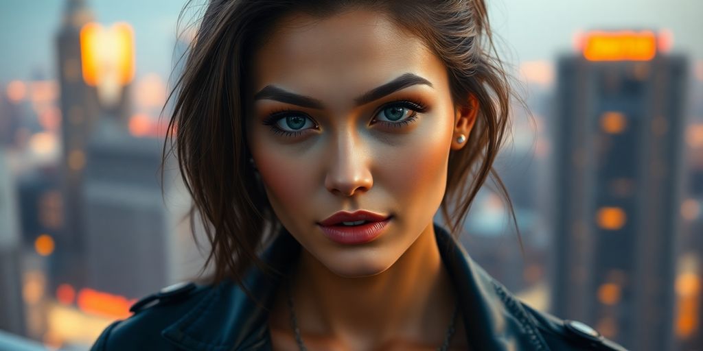 AI influencer posing confidently in a futuristic setting.
