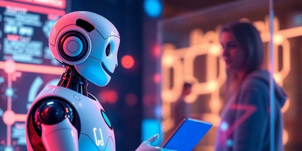 Chatbot interactuando con cliente en interfaz moderna.