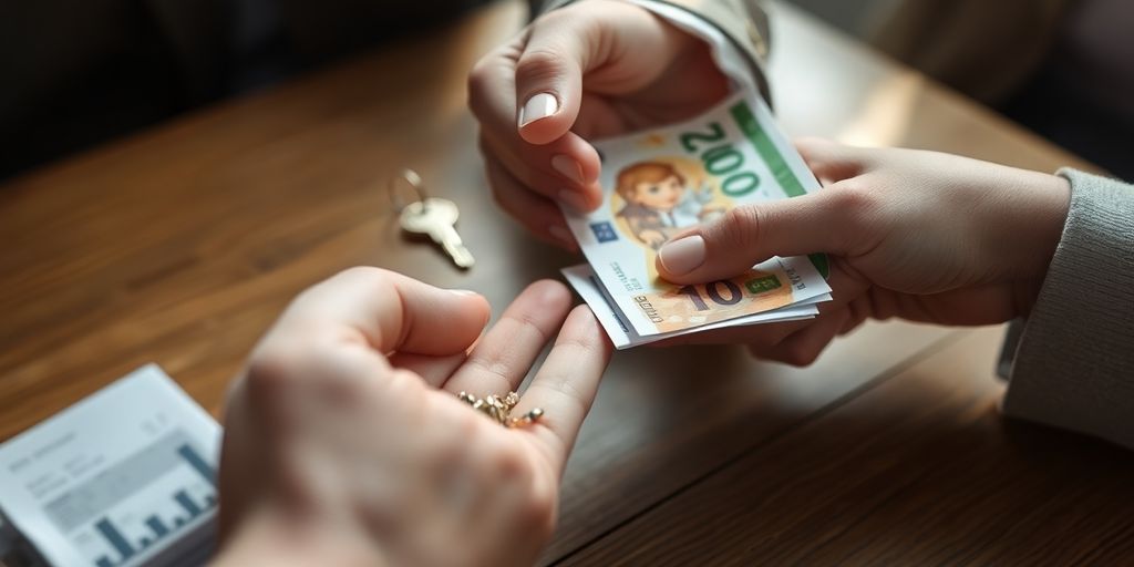 Manos intercambiando un sobre con llaves de casa.