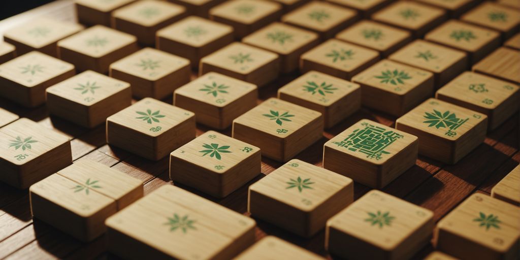 Mahjong bamboo tiles arranged on a game board