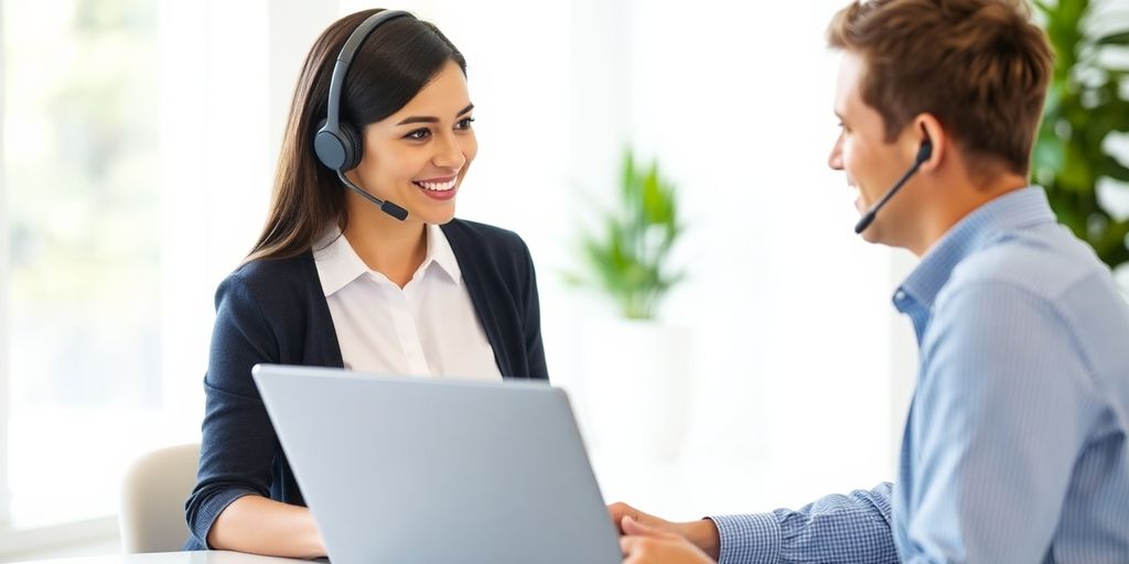 Un représentant du service Support site web aide un client en ligne.