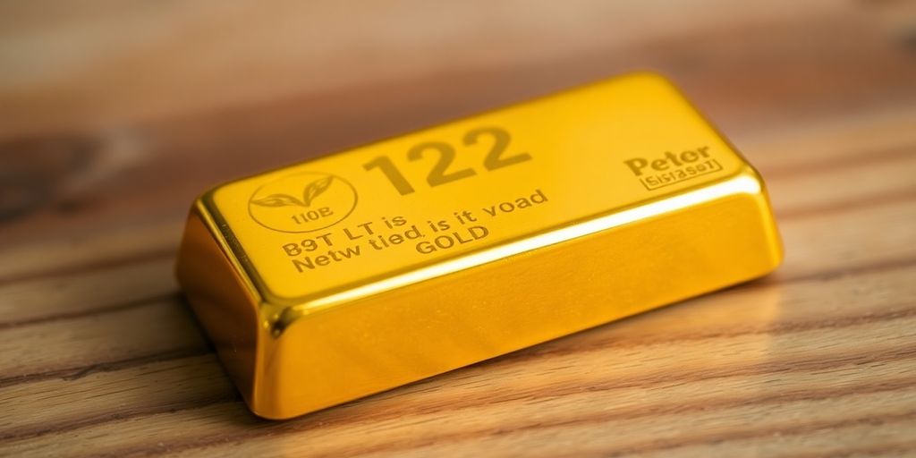 Lingot d'or sur une surface en bois.