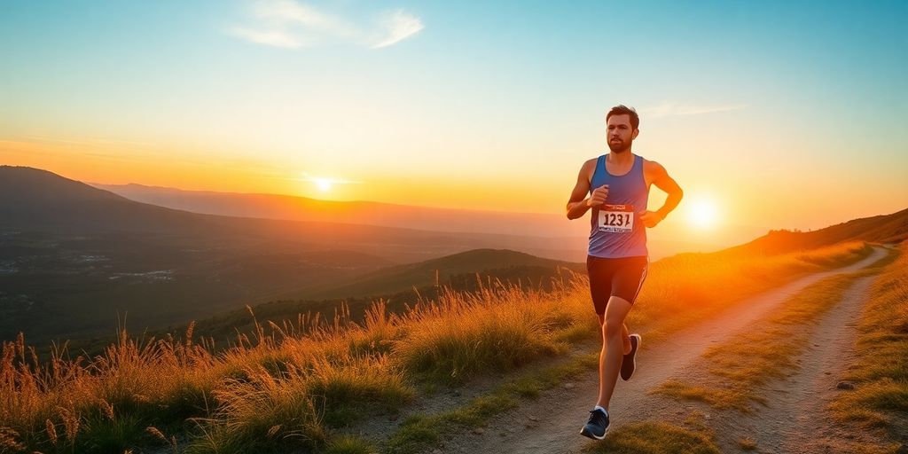 Runner on a scenic trail during marathon training.