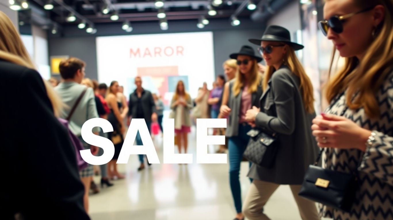Stylische Kleidung und Accessoires während eines großen Sale-Events.