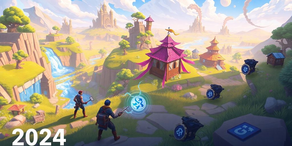 Colorful digital gaming scene with unique nft items.
