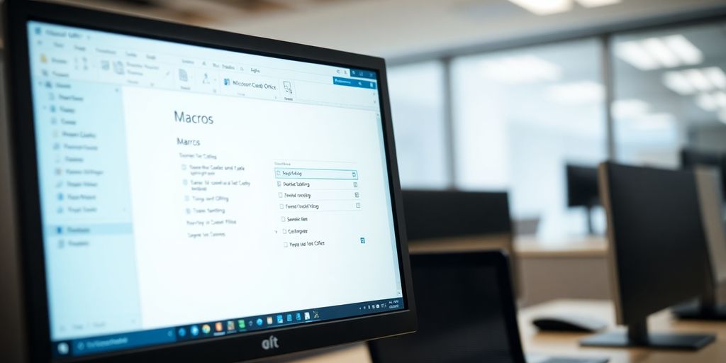 Computer screen with Microsoft Office macros settings highlighted.