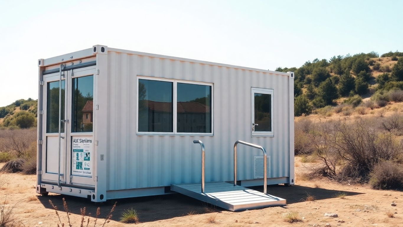 Container office with sunny landscape