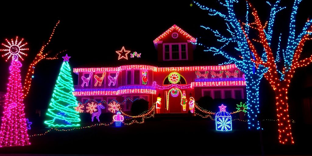 Professionally installed Christmas lights on a house in Wildwood.
