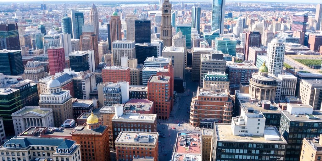 UK cities skyline with evolving population.