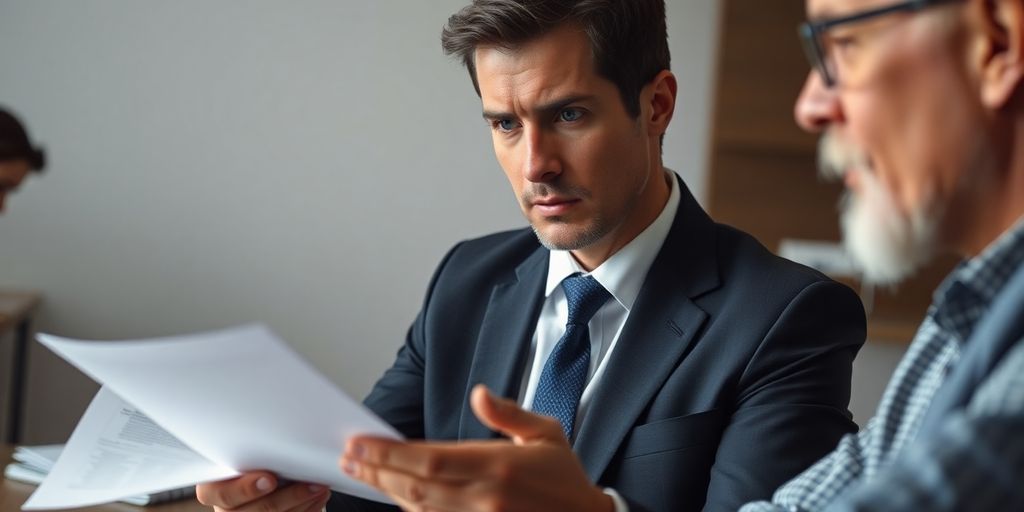 Lawyer consulting with a client about injury case.