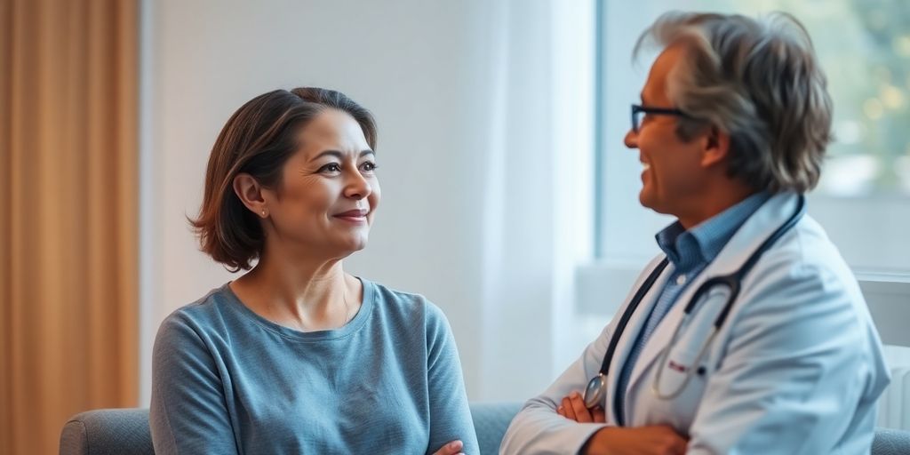 Doctor listens attentively to a patient discussing mental health.