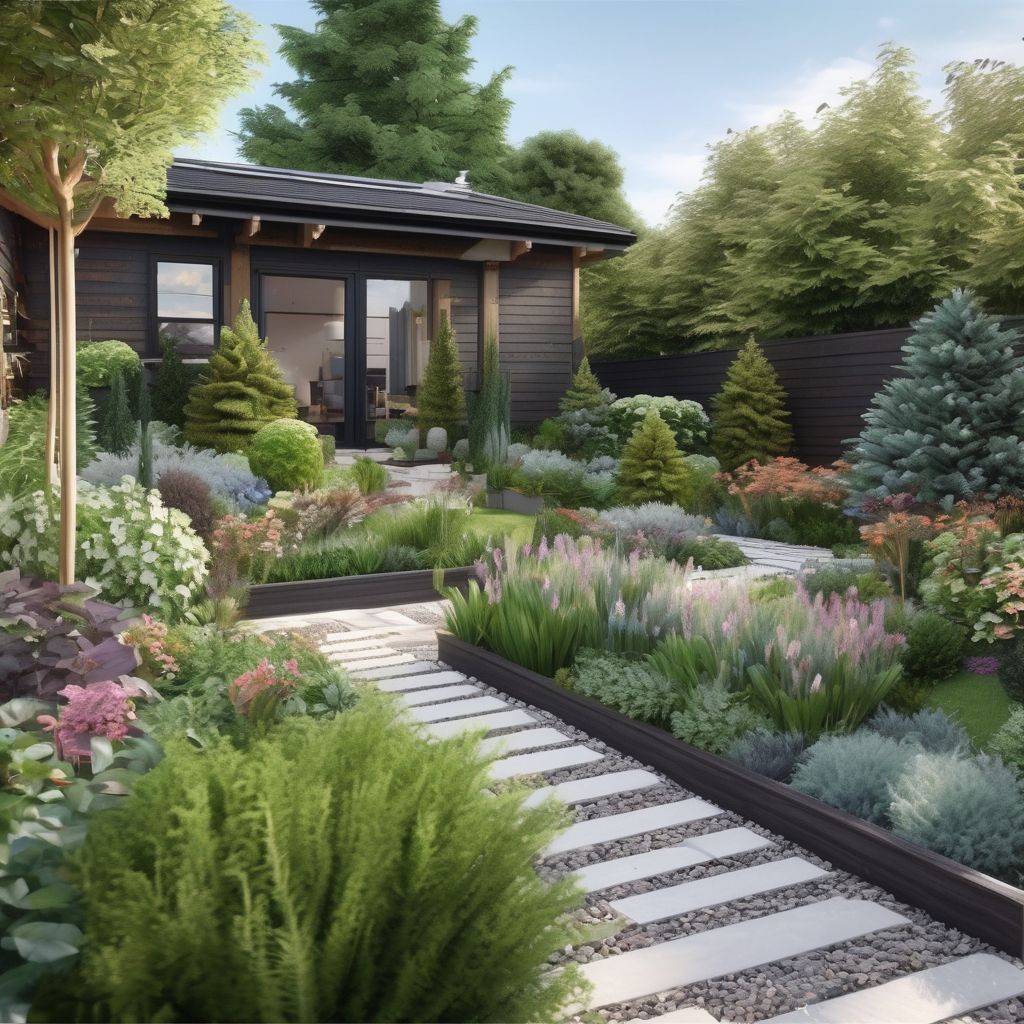 beautiful landscaped garden with DIY projects