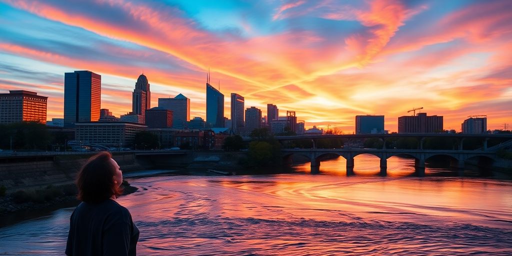 Little Rock skyline with job seeker