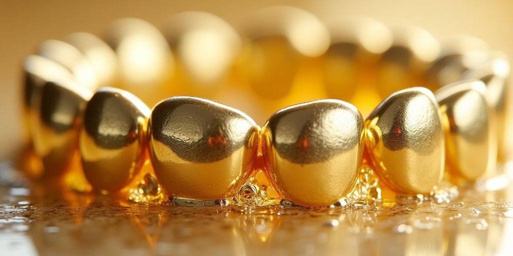 Alliages d'or pour couronnes dentaires en gros plan.