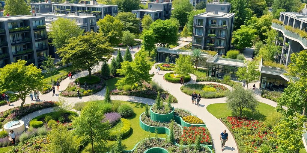 A vibrant garden city with greenery and modern architecture.