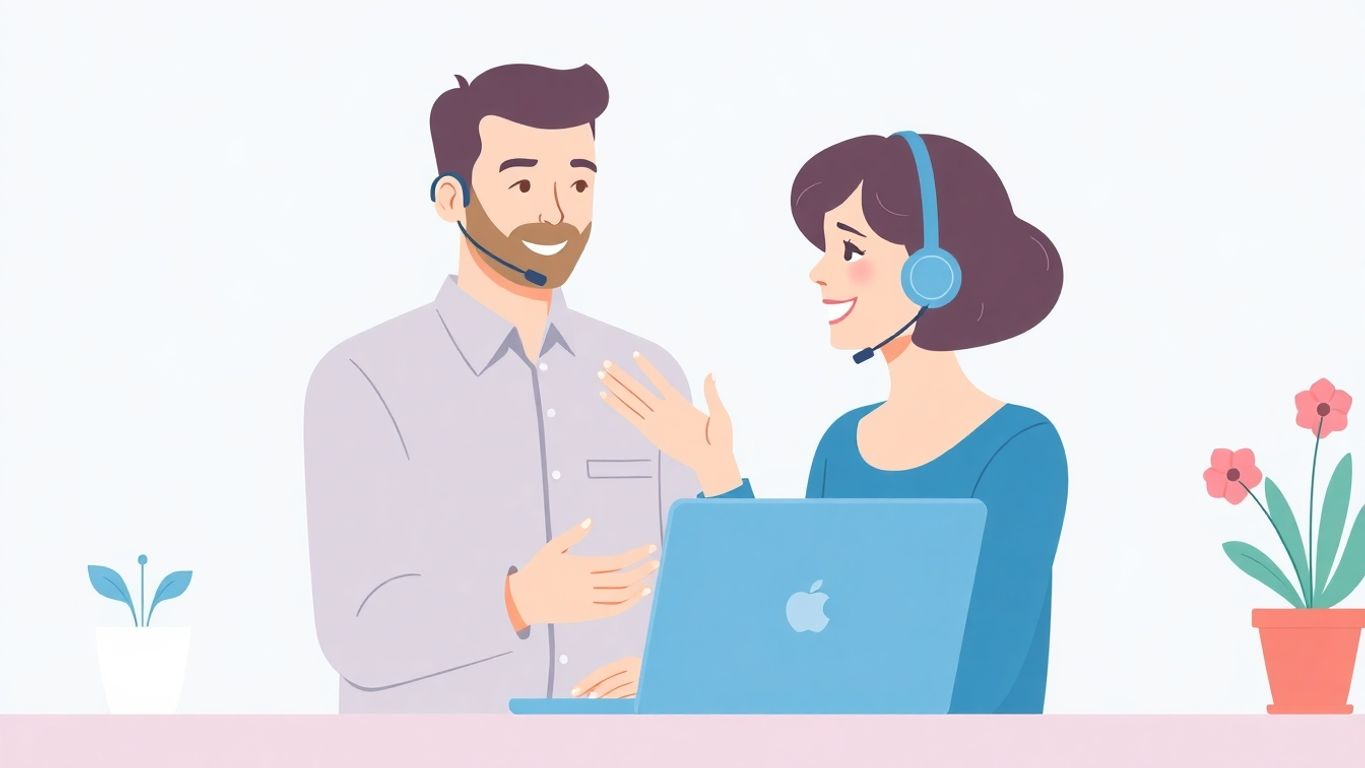 Kundestøtte med vennlig representant og fornøyd kunde.