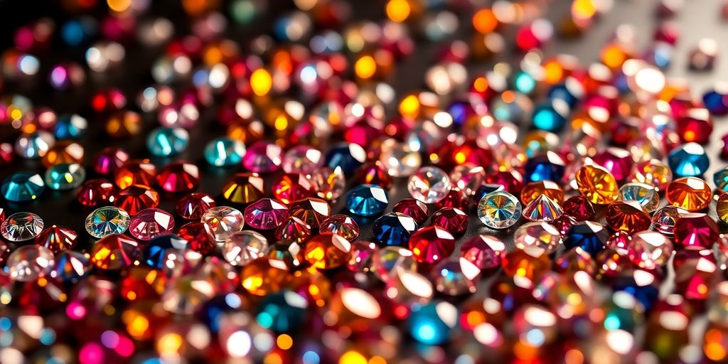 Sparkling diamond painting drills in vibrant colors.