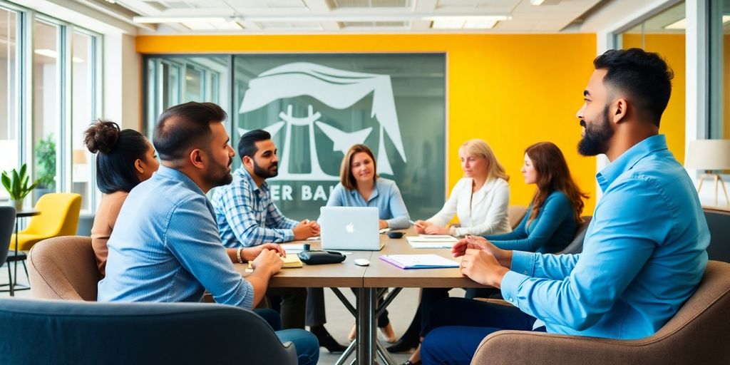 Diverse group engaged in customer service training session.